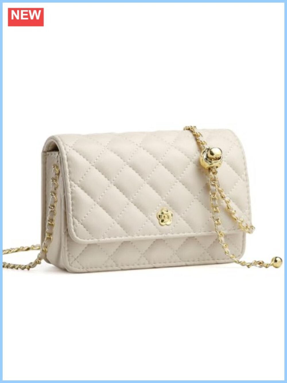 PU Leather Quilted Crossbody Satchel Mini Purse with Metal Ball Chain Strap